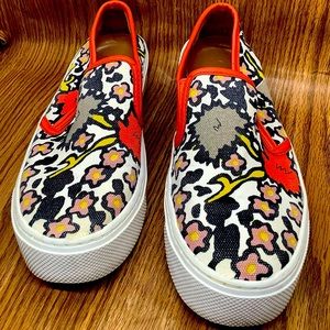 COACH Cameron Brown & Red Floral Tennis Shoes Slip-On Size 8